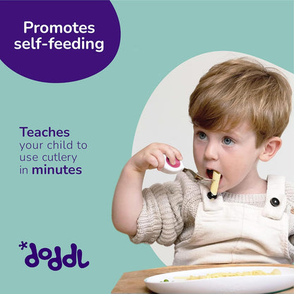 doddl Toddler Utensils, Ergonomic Fork Spoon and Knife Set for Self Feeding, Stainless Steel