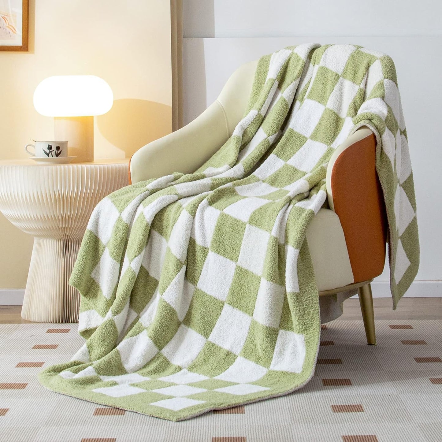 SeaRoomy Checkered Throw Blanket, Ultra Soft Cozy Microfiber Knit Throw Blanket, Warm Fluffy