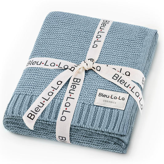 Organic Cotton Heritage Knit Receiving Blanket for Boys - 100% Luxury Soft Organic Cotton - Warm
