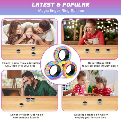 3Pcs Magnetic Rings Fidget Toy Set, ADHD Anxiety Magnetic Fidget Toys Adults Fidget Spinner Rings