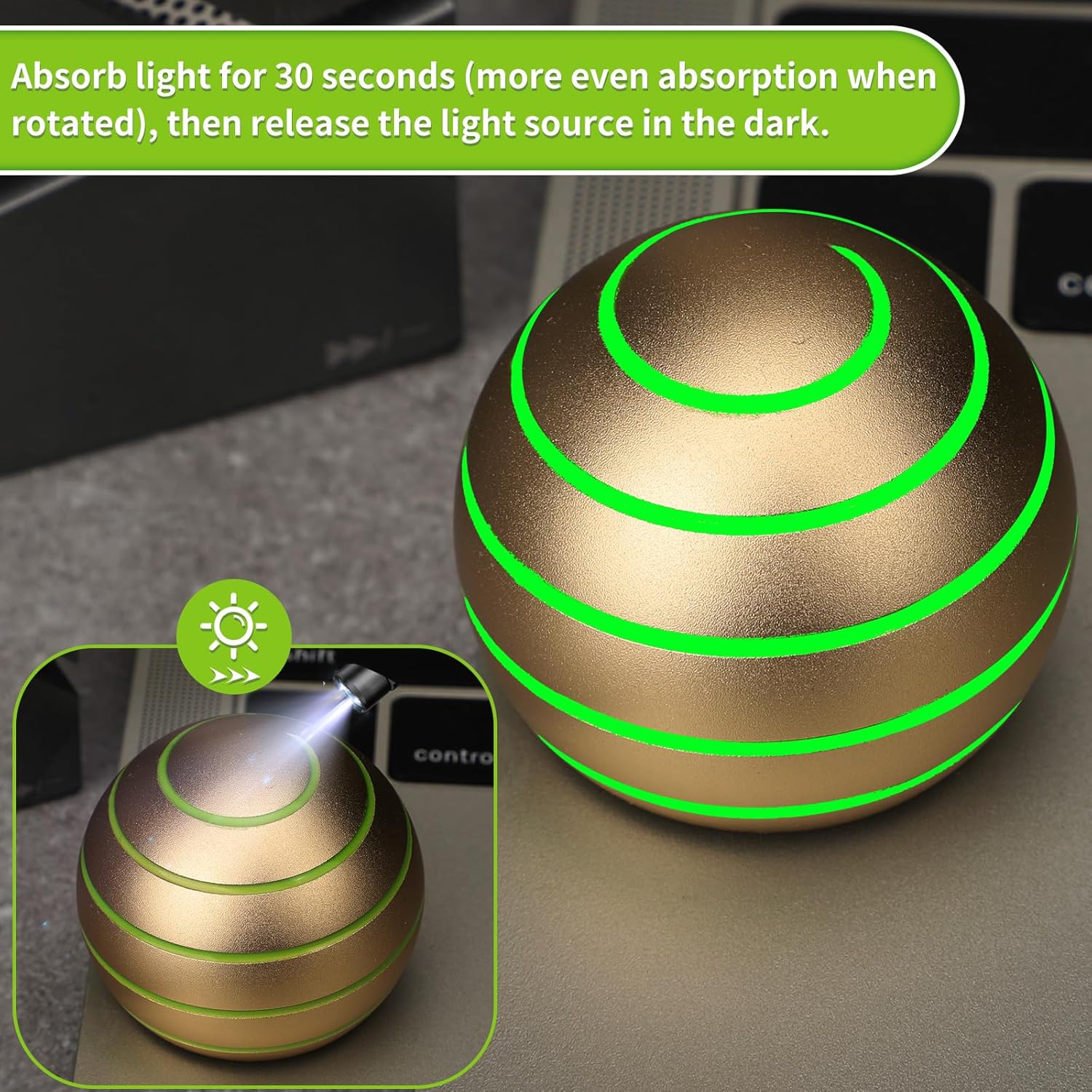 Fidget Spinner Kinetic Spin Metal Desk Toy Ball for Kids Adults, Luminous Full Body Optical