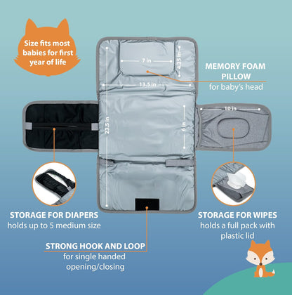 Portable Changing Pad - Waterproof Travel Baby Diaper Changing Pad, Mat Foldable, Wipes Pocket