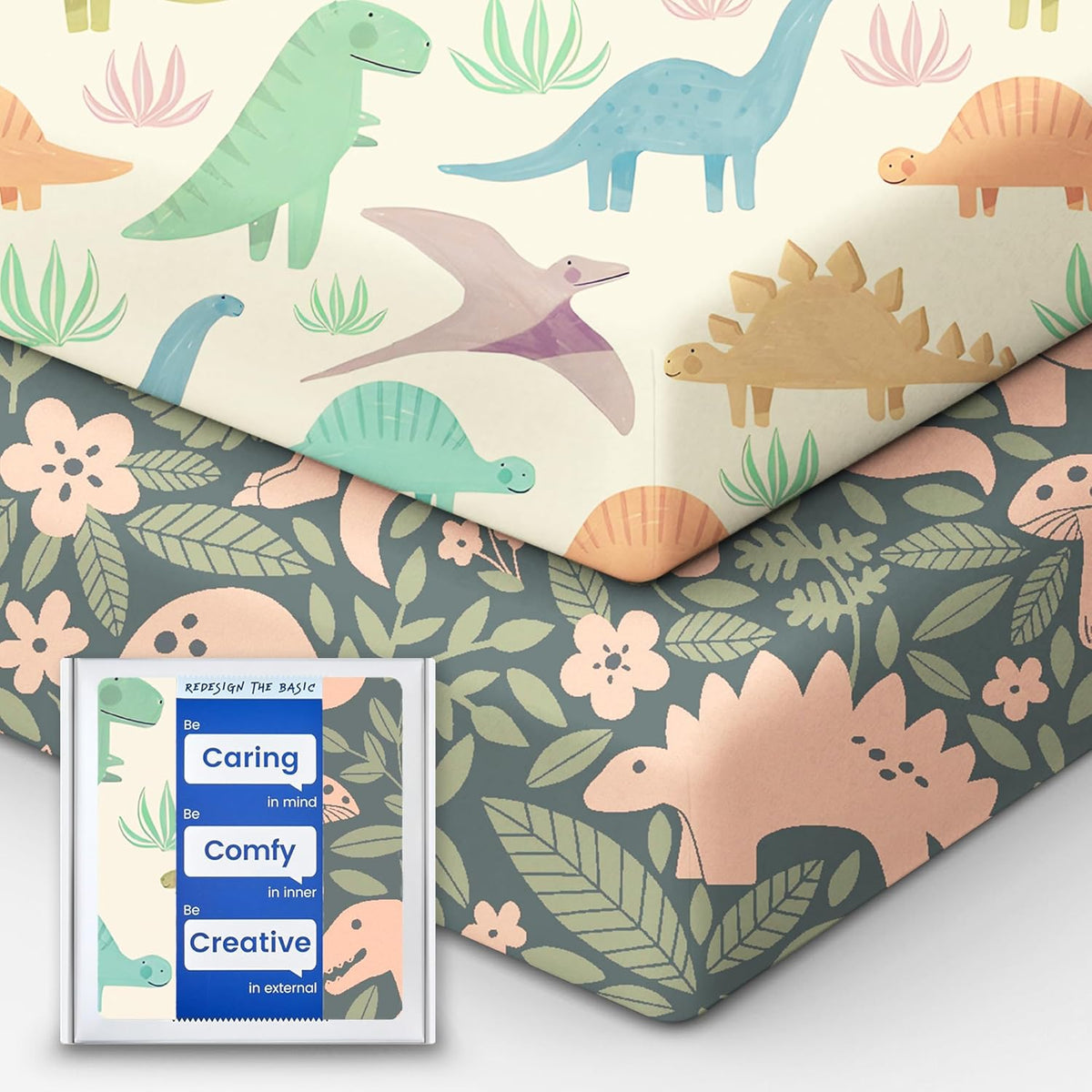 Dinosaur Crib Sheets for Boys, Premium Soft Crib Mattress Fitted Sheet, Ultra Breathable Baby