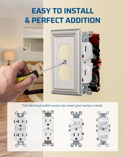 DEWENWILS 8-Pack Duplex Wall Plate, Metal Wall Outlet Cover for Receptacle, Light Switch, Brushed