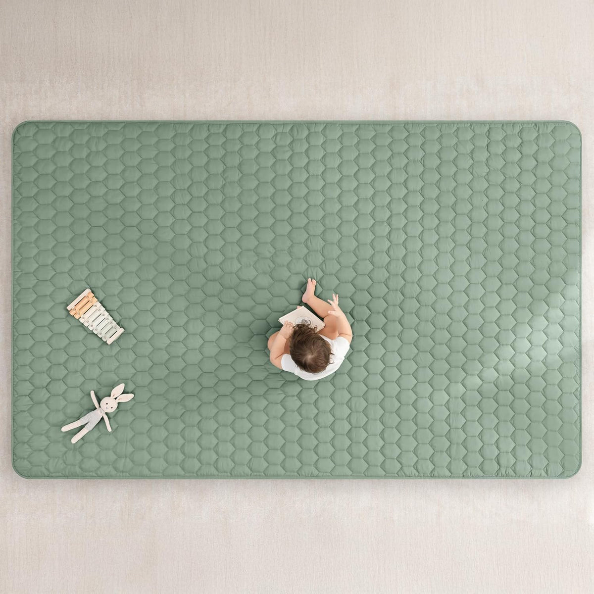 Comfy Cubs Rectangle Kids Play Mat - Large 60 x 96 inches Soft Quilted Baby Floor Mat with Non-Slip