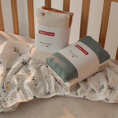 Gllquen Baby Muslin Mini Crib Sheets 3 Pack, Breathable Pack and Play Sheets Fitted Soft Cozy