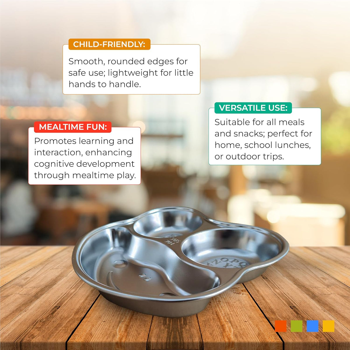 Stainless Steel Plates for Kids, Toddler Plate, Non Toxic Baby Dinnerware, BPA-Free Feeding Tray
