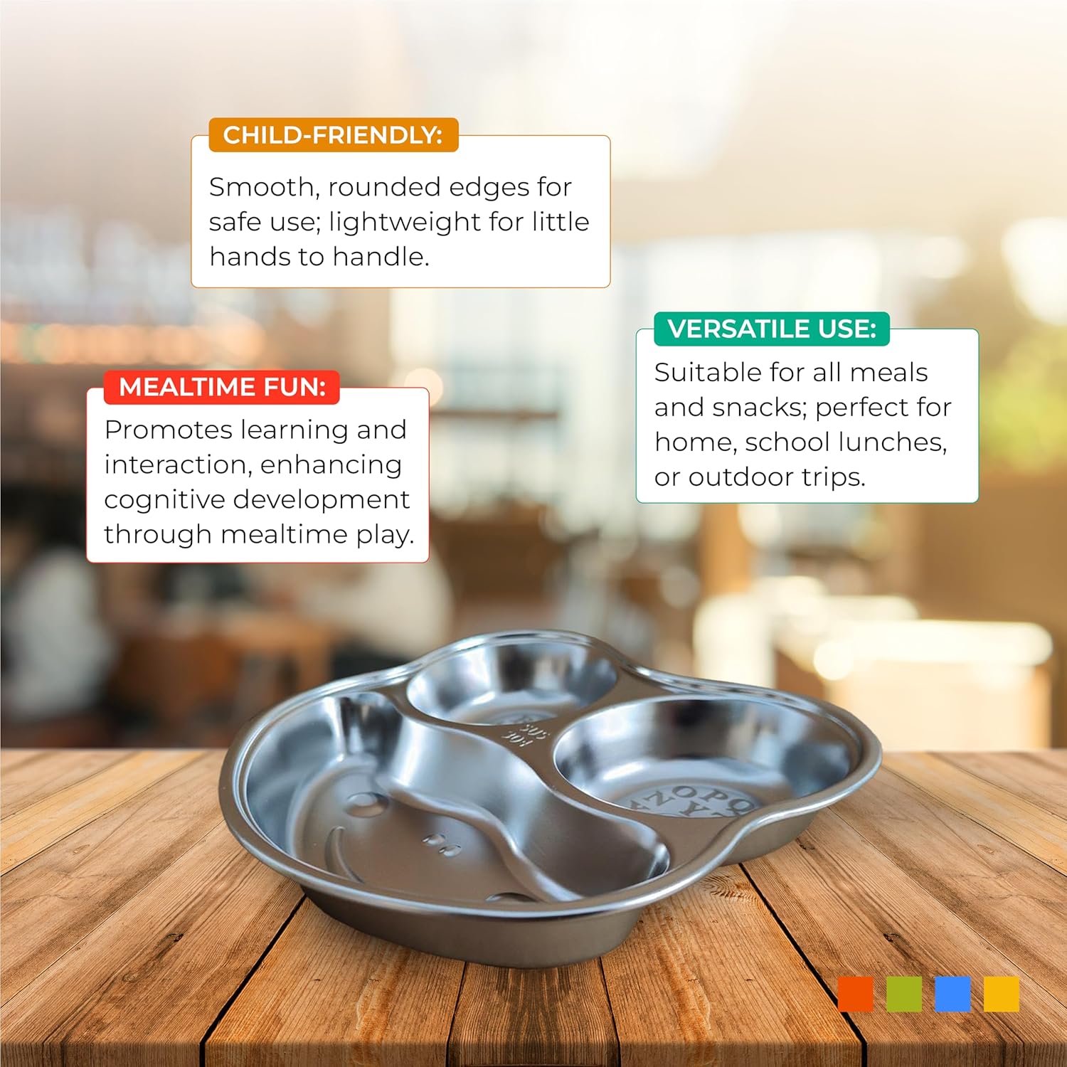 Stainless Steel Plates for Kids, Toddler Plate, Non Toxic Baby Dinnerware, BPA-Free Feeding Tray