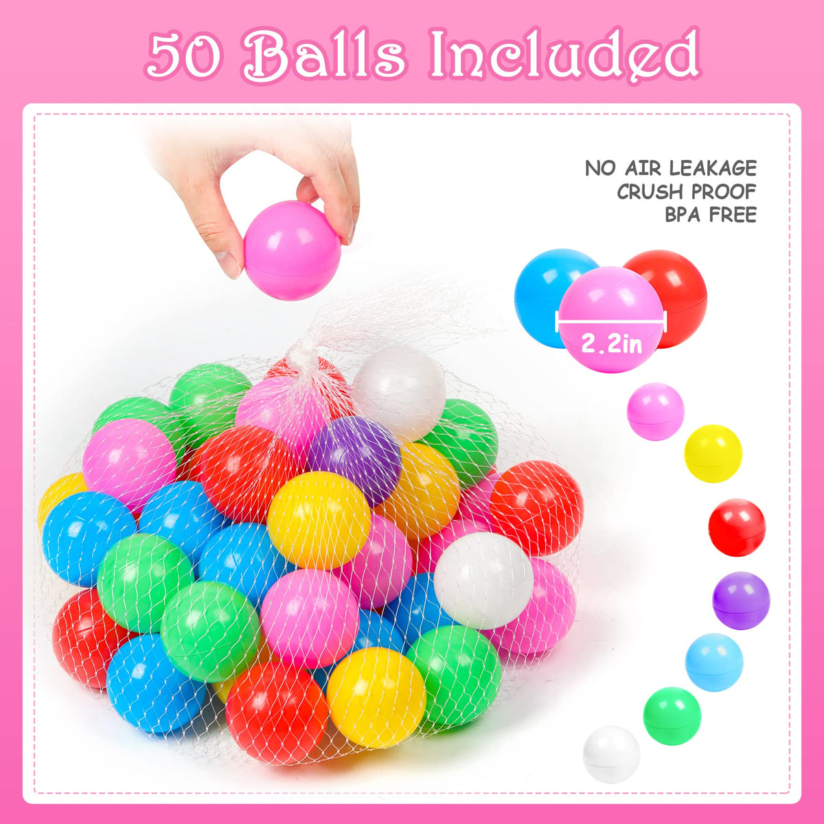 DISHIO Ball Pits with 50 Balls, Pop up Tents for Kids with Star Lights