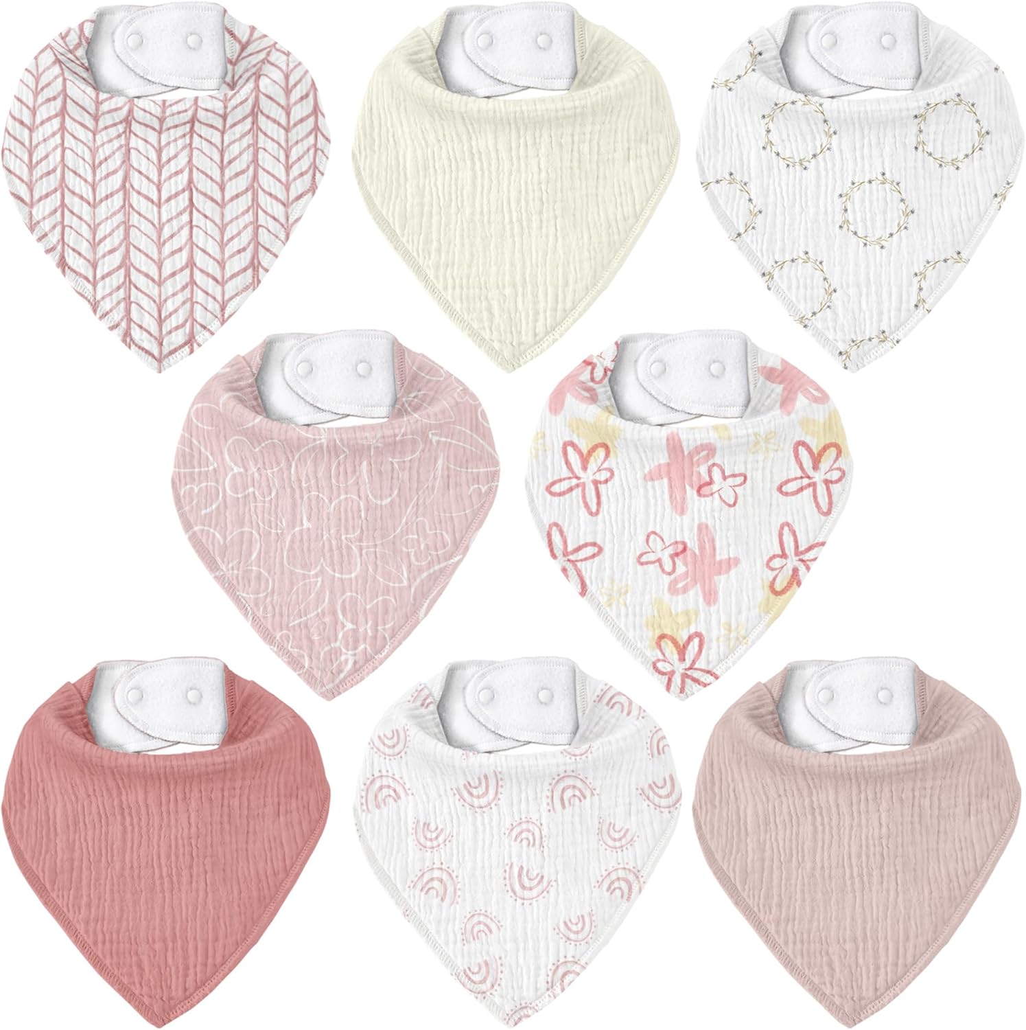 Muslin Baby Bibs 8 Pack, Baby Bandana Drool Bib for Drooling and Teething, Cotton Soft Absorbent