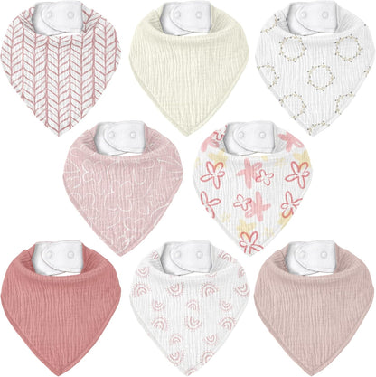 Muslin Baby Bibs 8 Pack, Baby Bandana Drool Bib for Drooling and Teething, Cotton Soft Absorbent