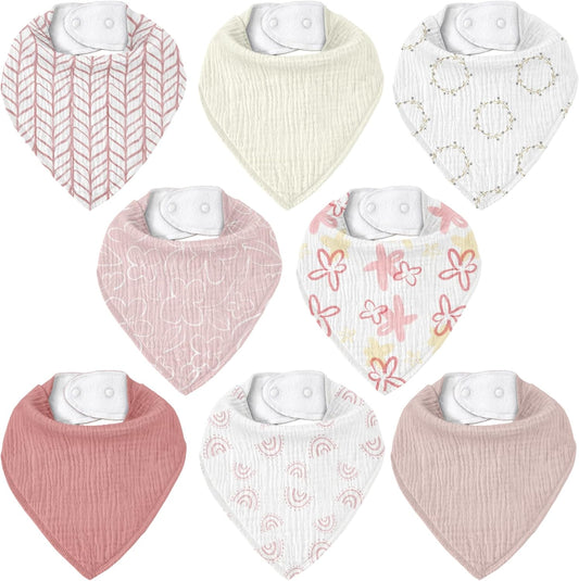 Muslin Baby Bibs 8 Pack, Baby Bandana Drool Bib for Drooling and Teething, Cotton Soft Absorbent