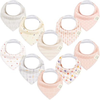 10-Pack Organic Baby Bandana Bibs for Girls - Super Absorbent Triangle Baby Bibs for Drooling and