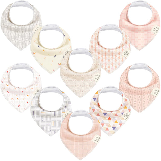 10-Pack Organic Baby Bandana Bibs for Girls - Super Absorbent Triangle Baby Bibs for Drooling and