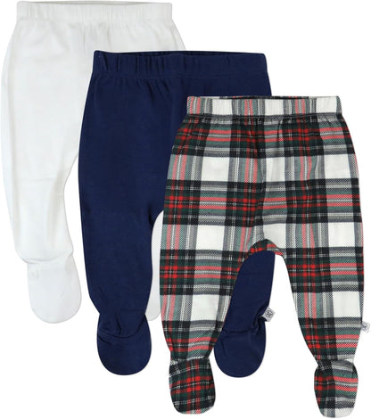 HonestBaby 3-pack Footed Pants Roomy Fit Pull on Bottoms 100% Organic Cotton for Infant Baby Boys