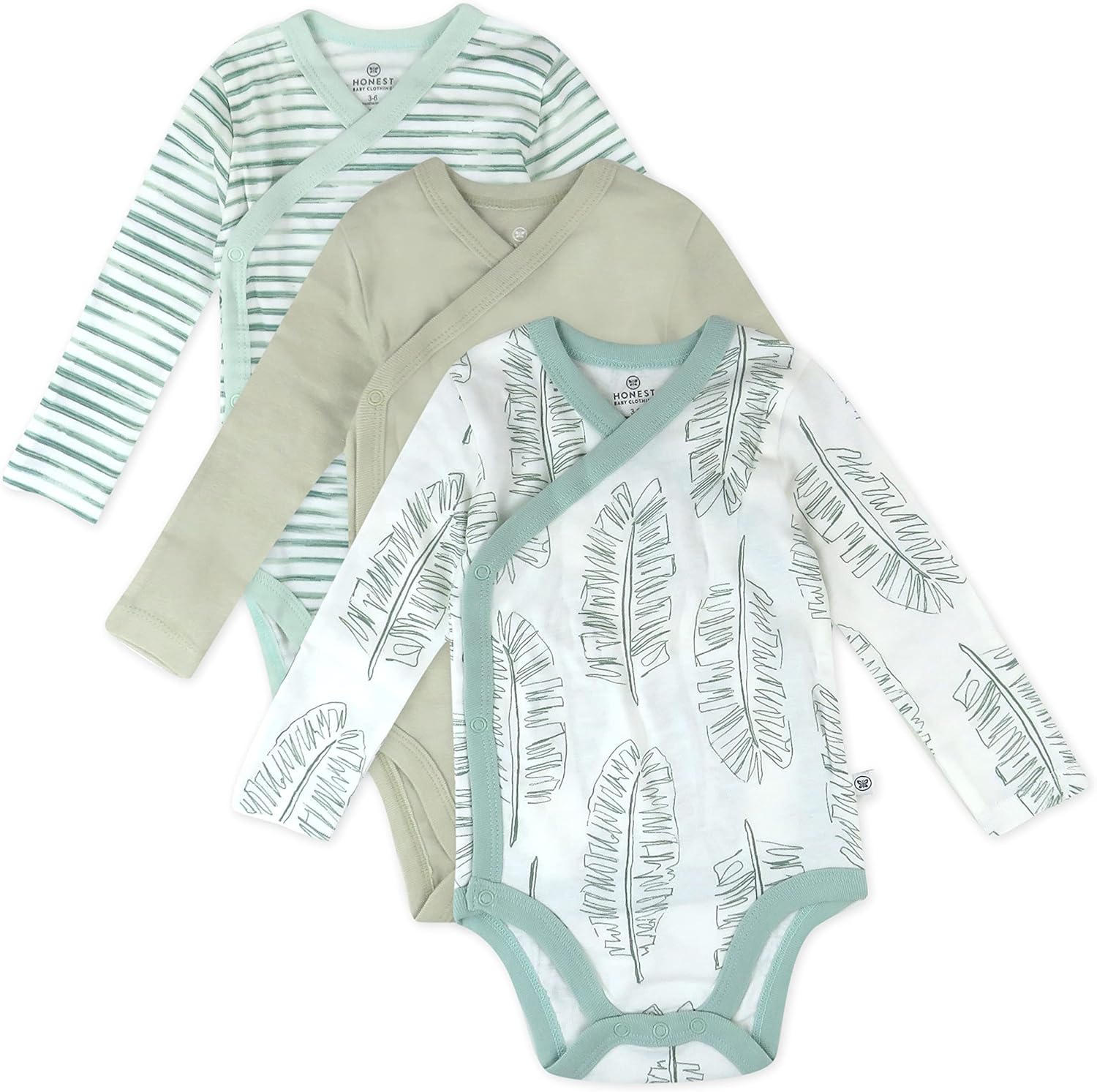 HonestBaby unisex-baby 3-pack Long Sleeve Side-snap Kimono Bodysuits Organic Cotton for Infant Baby