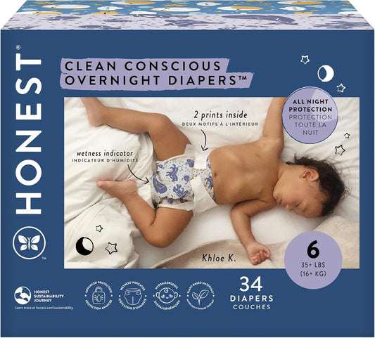 The Honest Company Clean Conscious Overnight Diapers for Sensitive Skin | Hypoallergenic, Fragrance