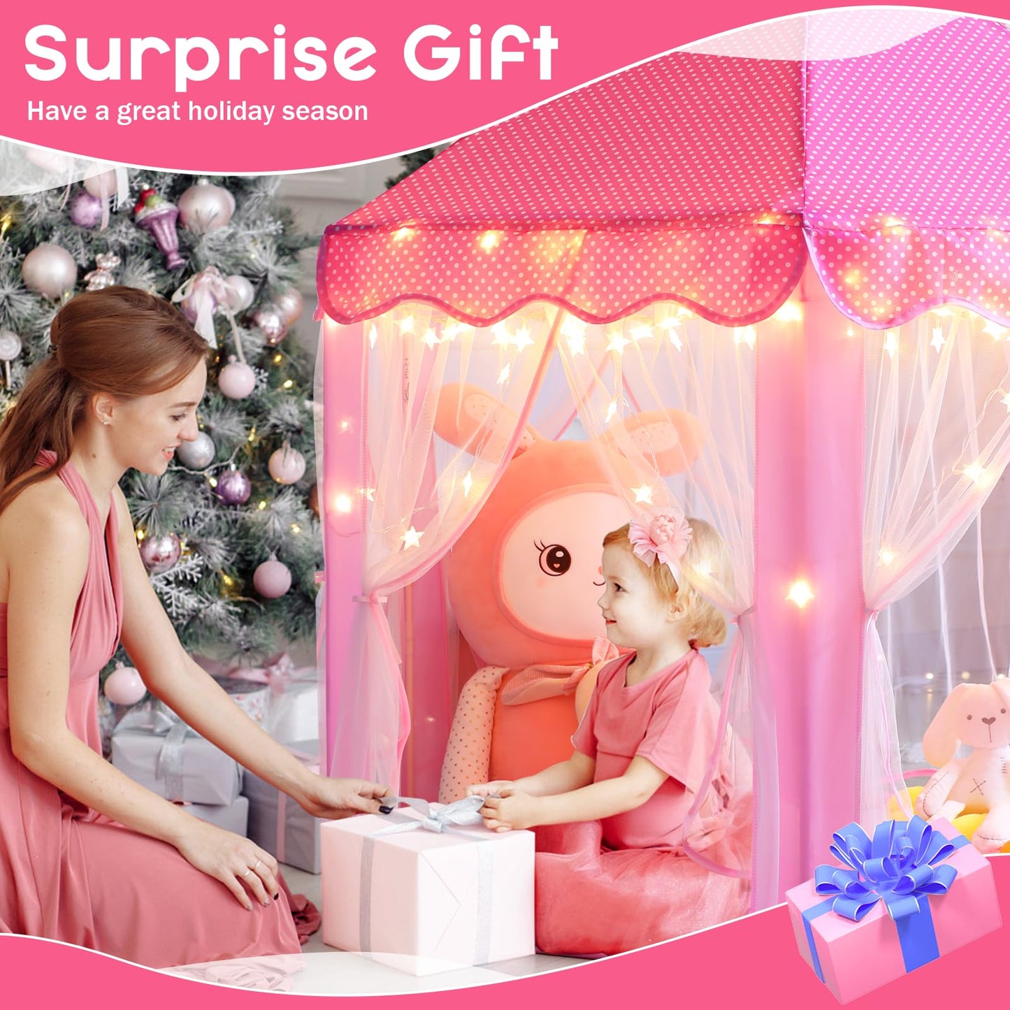 Monobeach Princess Tent Girls Large Playhouse Kids Castle Play Tent with Star Lights Toy for