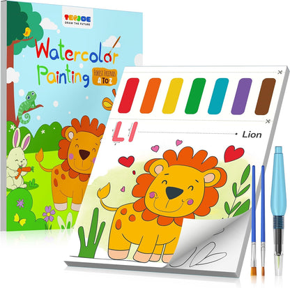 TECJOE Paint with Water Coloring Books for Toddlers, A to Z 26 Pages Animal Watercolor Paint Set