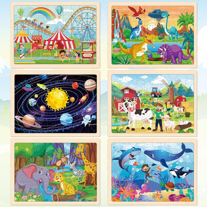 6 Packs Wooden Puzzles for Kids Ages 4-6, 60 Piece Wood Dinosaur Animals Jigsaw Puzzles for