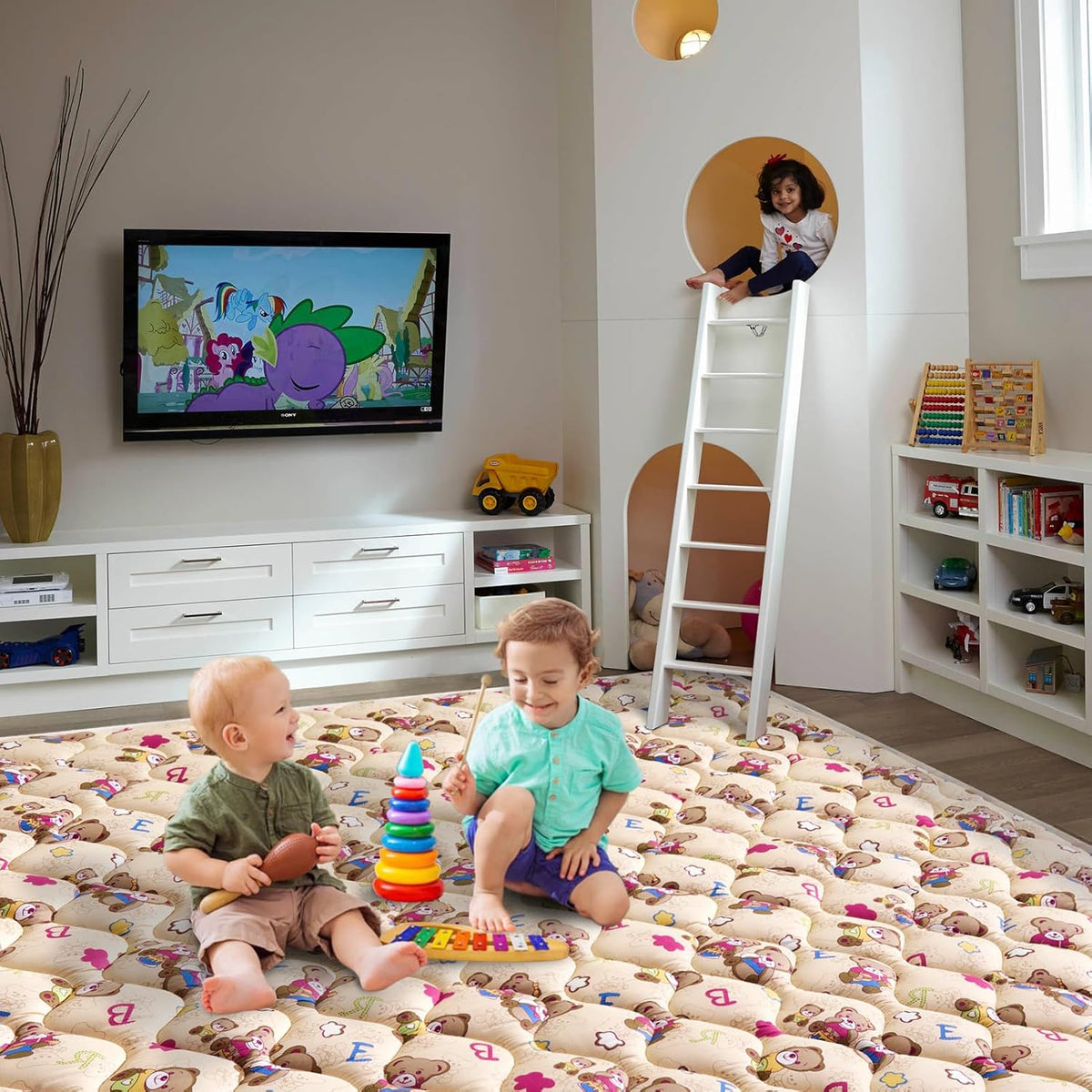 Vibe Bear Baby Play Mat - 71" X 59",Premium Thicker Foam One-Piece Crawling Mat, Extra Large
