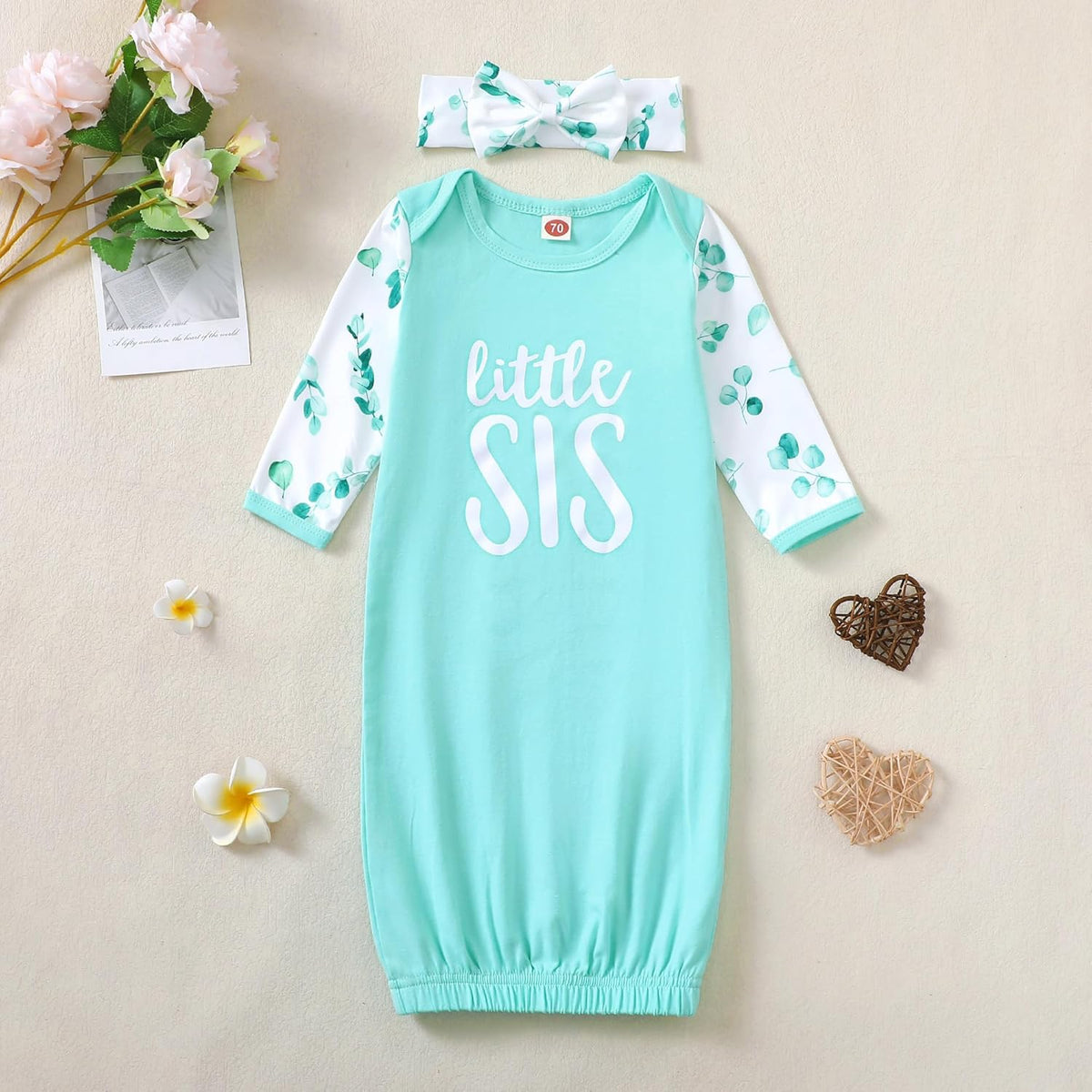 AMAWMW Newborn Baby Girl Little Sister Sleeper Gown Stripe Long Sleeve Nightgown Pajamas Gifts