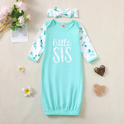 AMAWMW Newborn Baby Girl Little Sister Sleeper Gown Stripe Long Sleeve Nightgown Pajamas Gifts