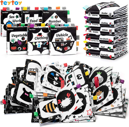 teytoy Baby Soft Cloth Book Set 6 PCS, Black and White High Contrast Baby Activity Crinkle Books