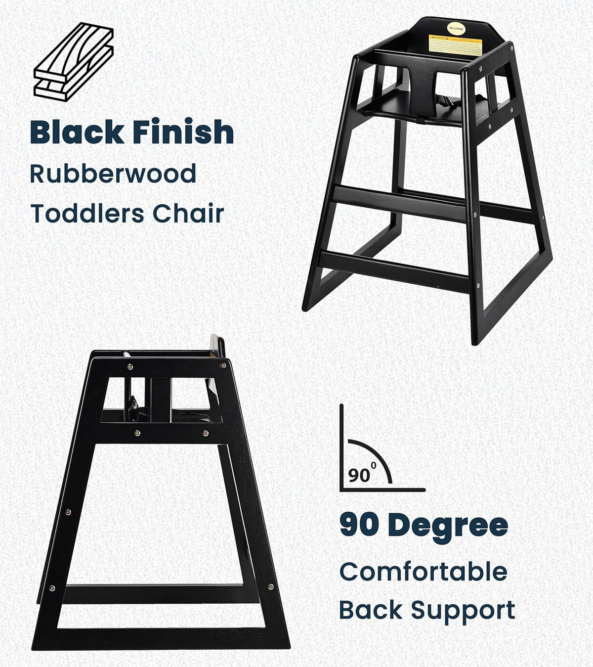 Alpine Wooden High Chairs for Babies and Toddlers with Safety Strap, Commercial Grade Restaurant