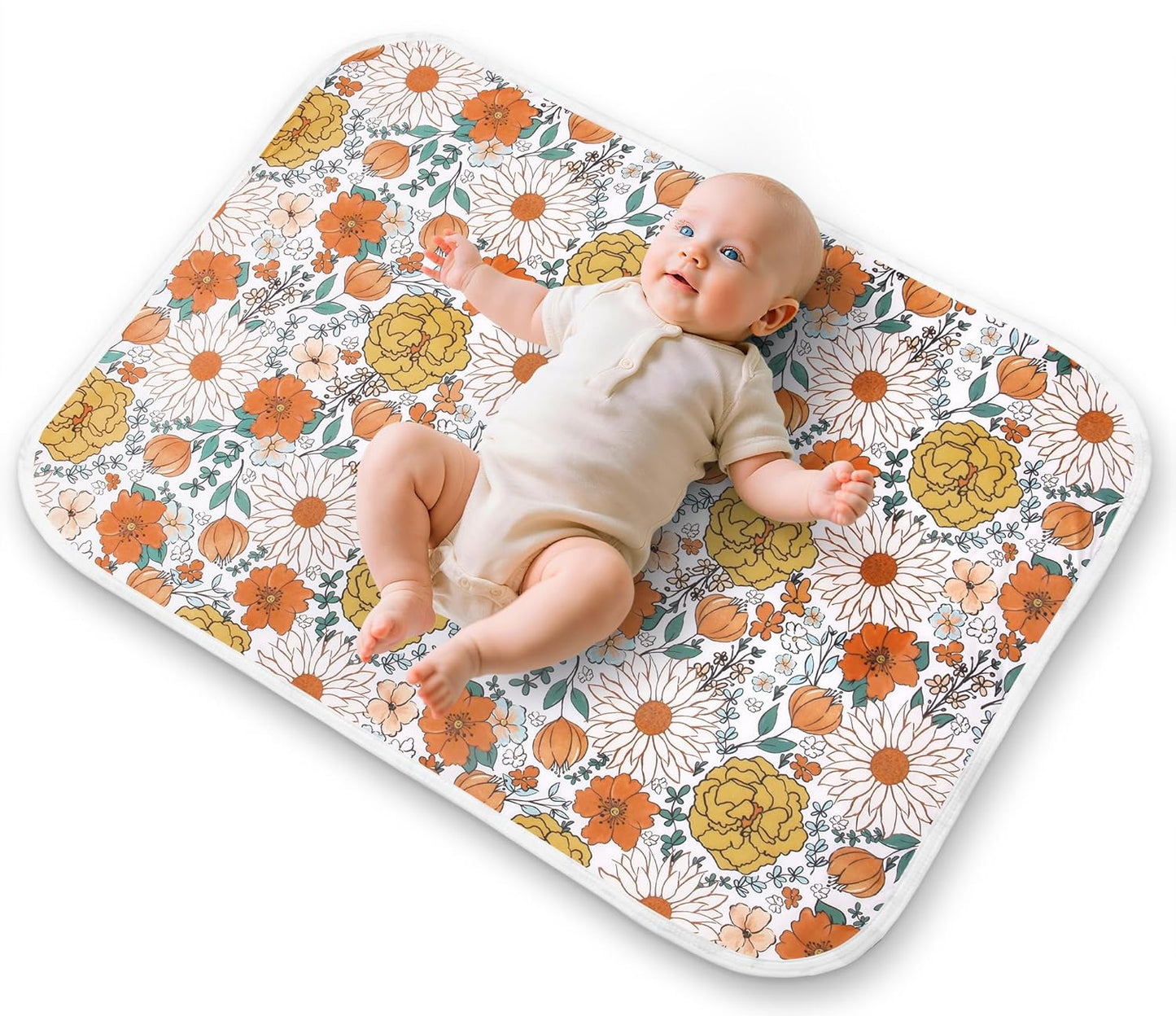Diaper Changing Pads for Baby, Flower Change Mat, 3Layers Waterproof Change Pad Foldable Absorbent