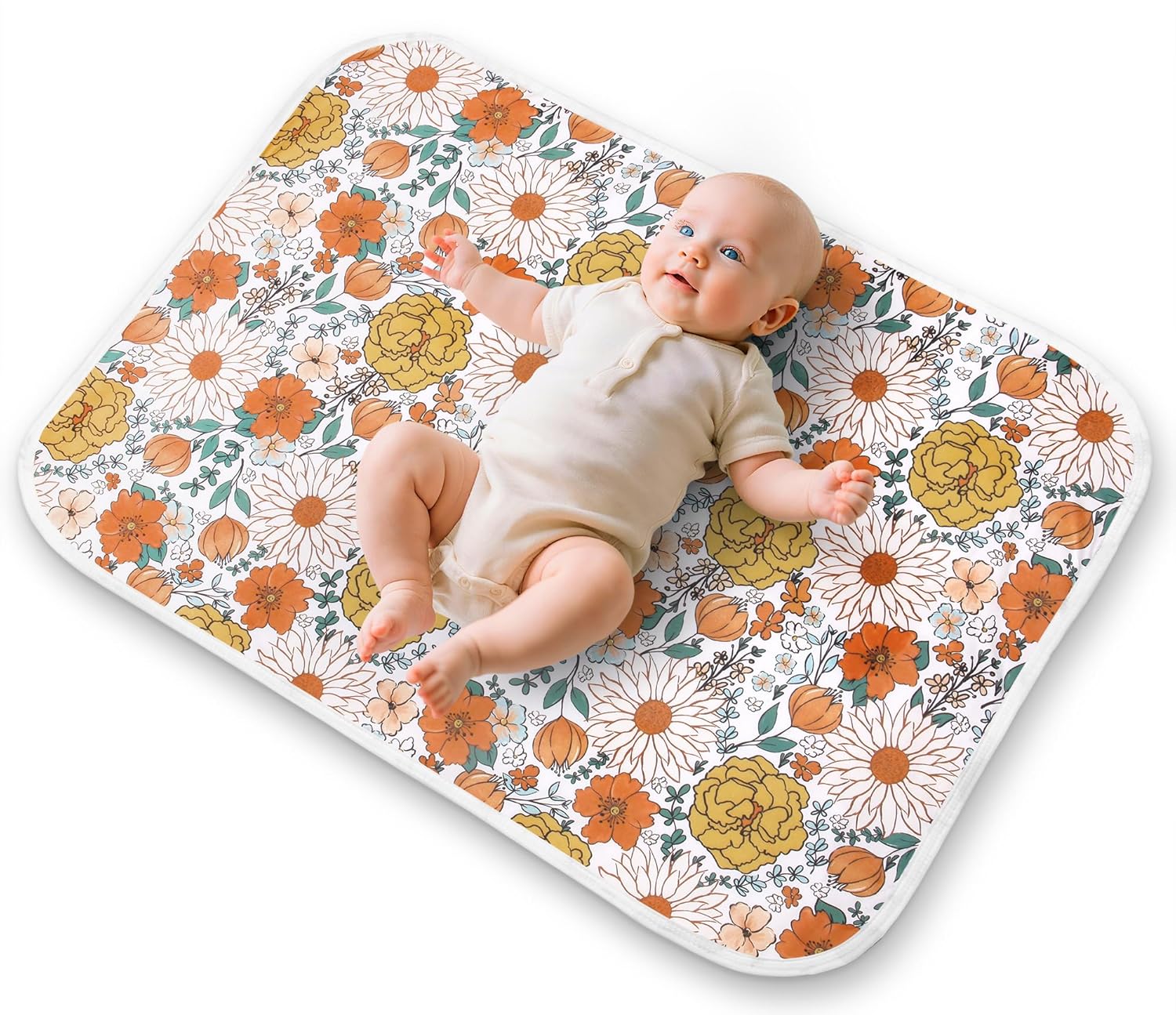 Diaper Changing Pads for Baby, Flower Change Mat, 3Layers Waterproof Change Pad Foldable Absorbent