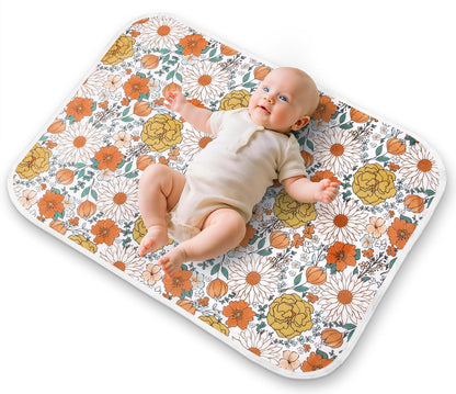 Diaper Changing Pads for Baby, Flower Change Mat, 3Layers Waterproof Change Pad Foldable Absorbent