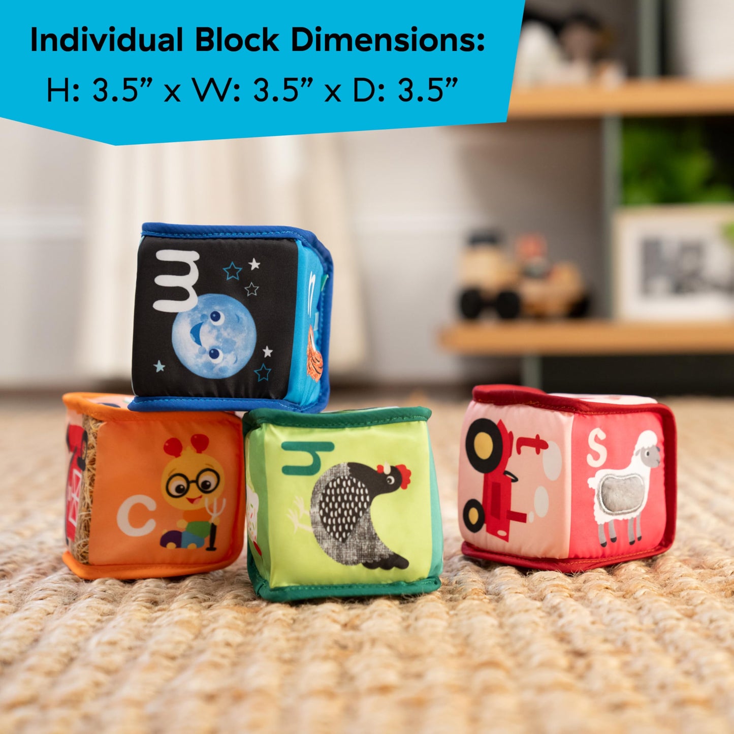 Baby Einstein Alpha Stacks Baby Learning Blocks, Soft, Multisensory Stacking Toys with Letters A-Z