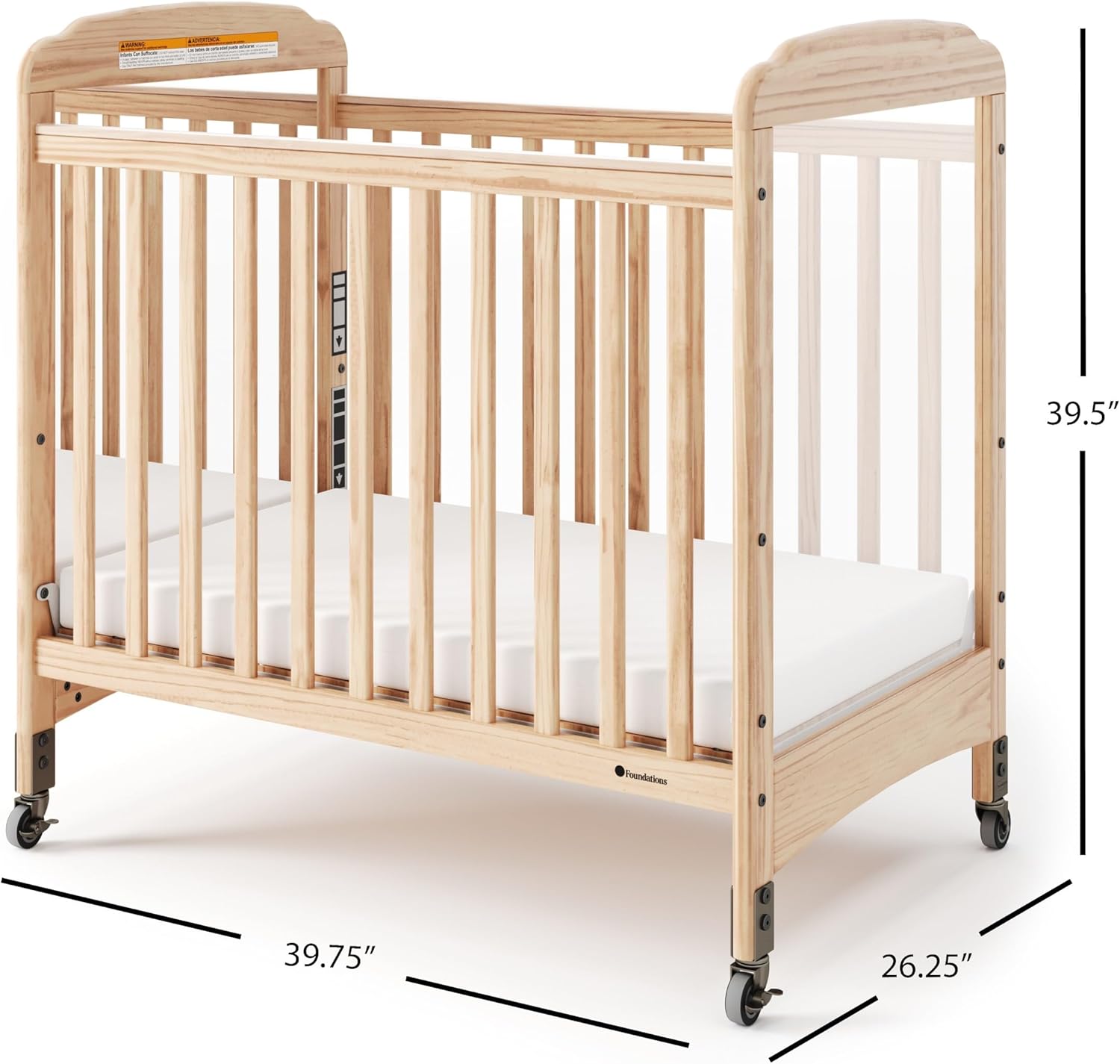 Foundations Serenity Compact Daycare Crib, Fixed Side, Features Mirrorview End Panels and Slatted