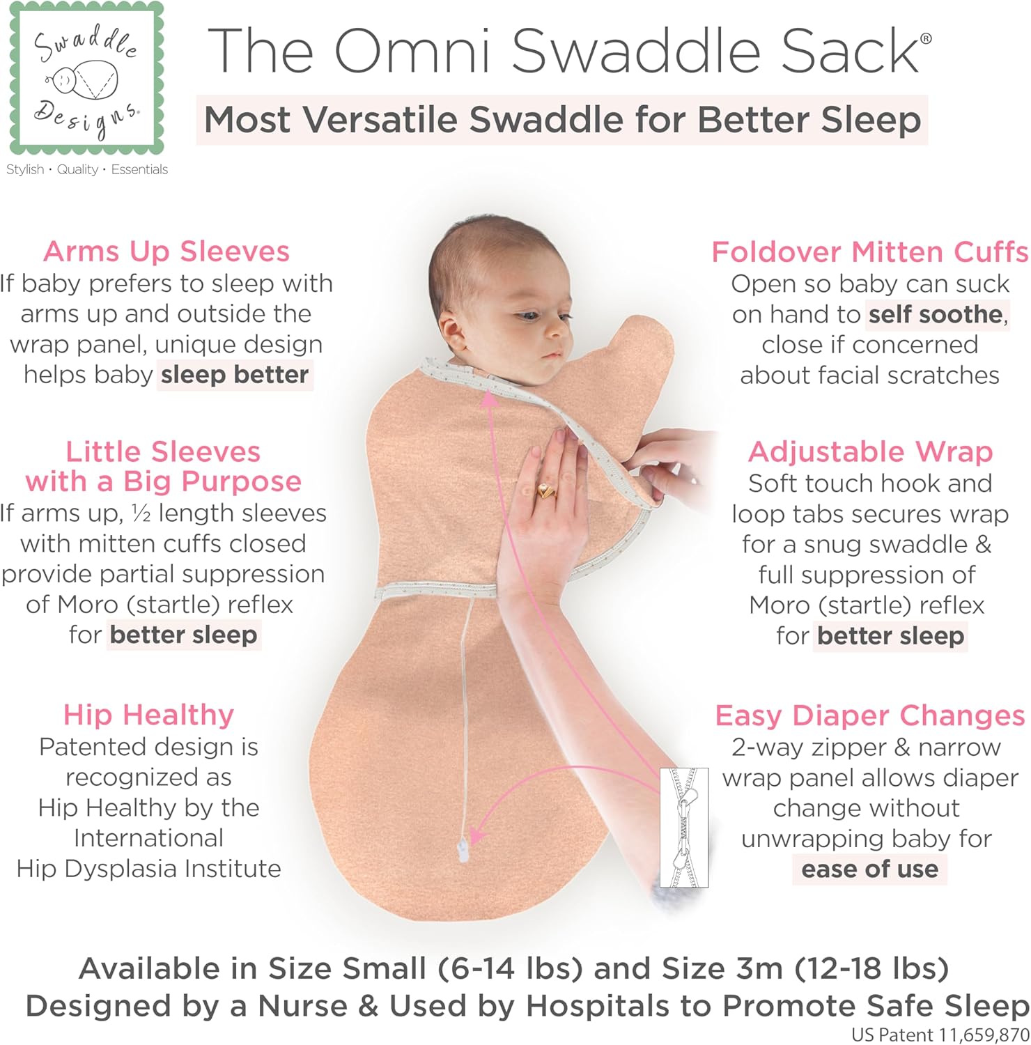 SwaddleDesigns 6-Way Omni Swaddle Sack Arms Up Swaddle for Newborn, More Options to Calm Startle