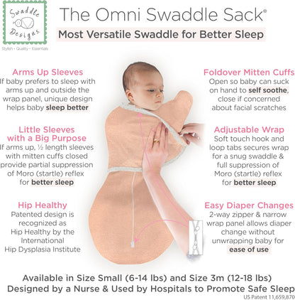 SwaddleDesigns 6-Way Omni Swaddle Sack Arms Up Swaddle for Newborn, More Options to Calm Startle