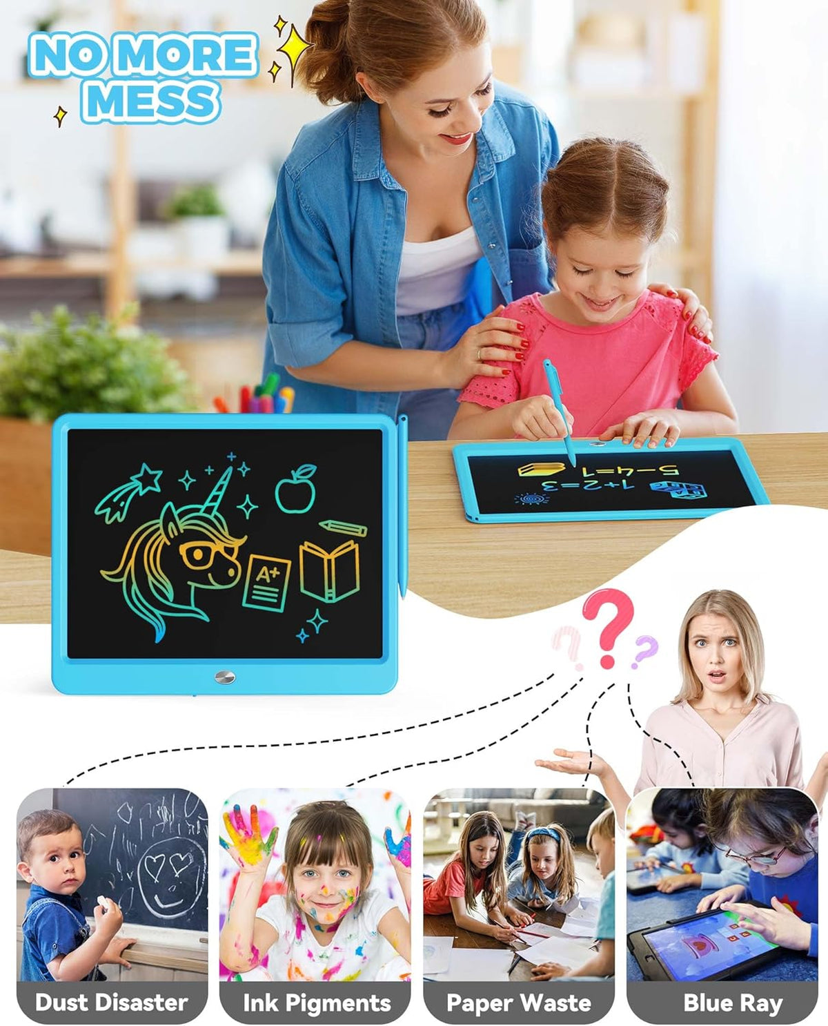 KOKODI LCD Writing Tablet, 16 Inch Colorful Toddler Doodle Board Drawing Tablet, Erasable Reusable