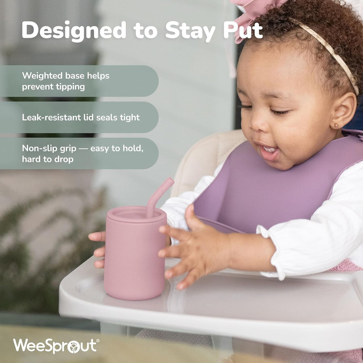 WeeSprout Silicone Baby Cups With Straws and Lids, 4 & 8 oz Options, Set of 2, Food Grade Toddler
