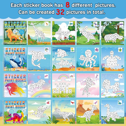 4 Pcs Paint by Sticker Books for Kids Ages 4-8 Sticker by Number Books Activity Book for Kids Ages