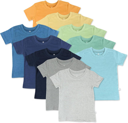 HonestBaby 10-Pack Short Sleeve T-shirts 100% Organic Cotton Baby, Toddler, Little Kids, Boys