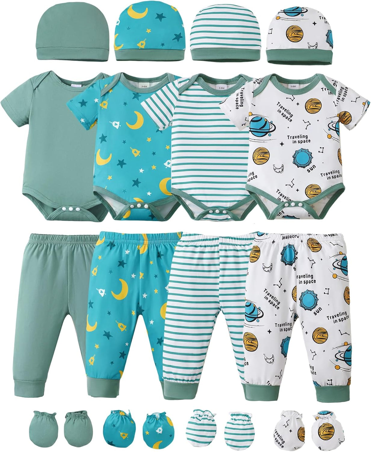 NZRVAWS Newborn Baby Boy Girl Clothes Unisex Infant Romper Pants Set Hat 4-Pack Outfits 0-12 Months