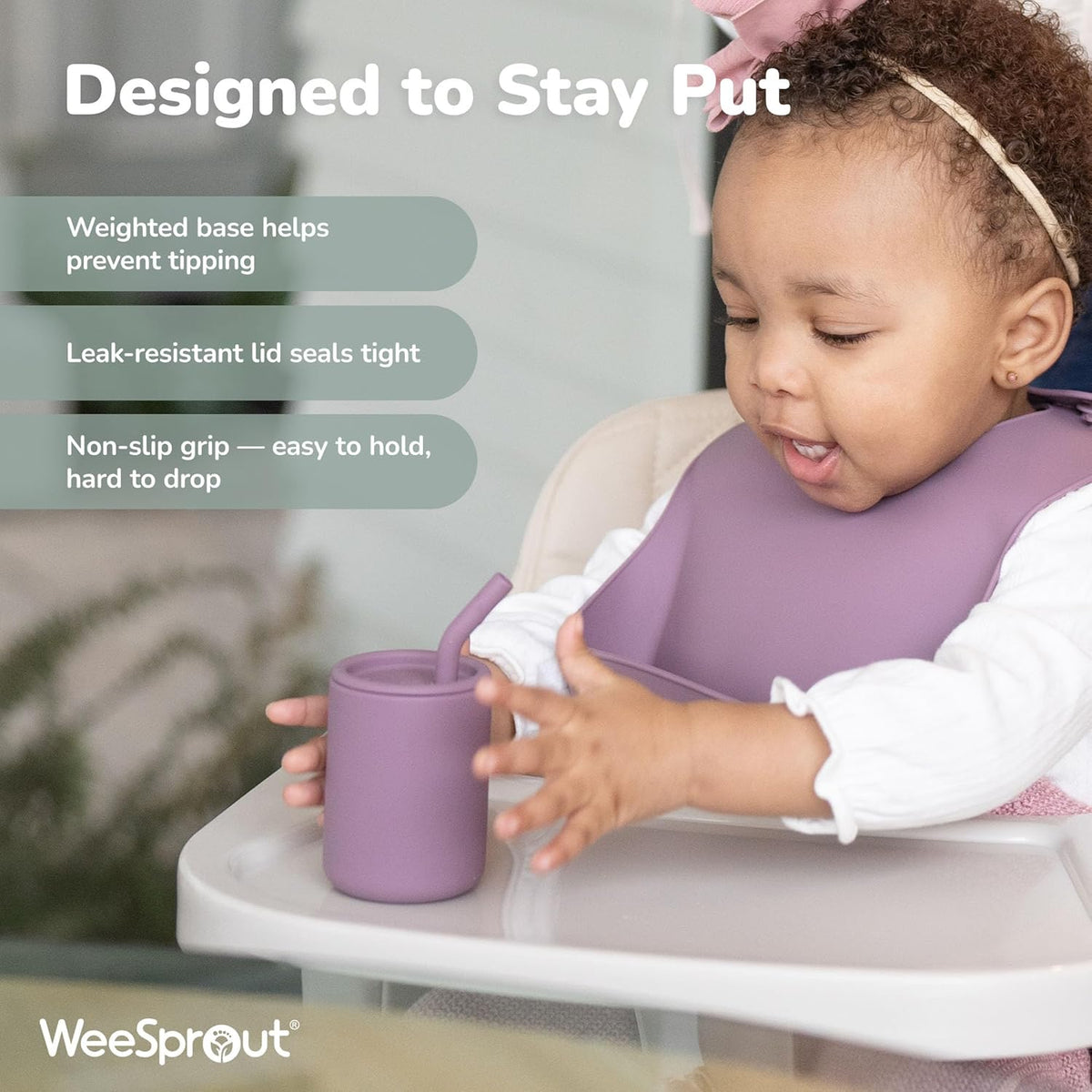 WeeSprout Silicone Baby Cups With Straws and Lids, 4 & 8 oz Options, Set of 2, Food Grade Toddler