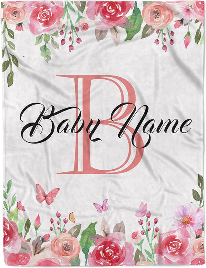 Custom Floral Rose Blanket with Name Personalized Name Blanket for Girl Newborn New Baby Customized