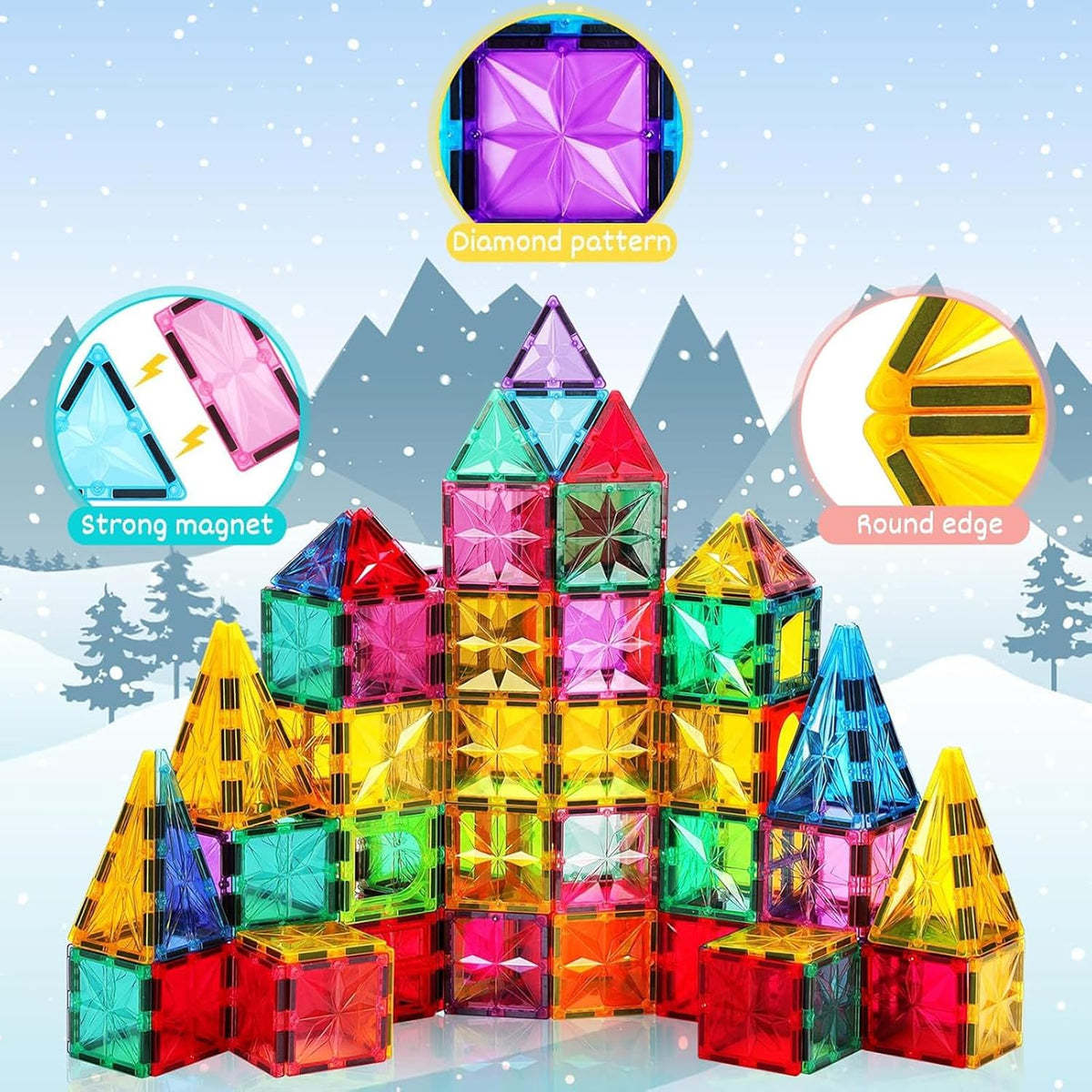 Magnetic Tiles,100PCS Star Magnetic Building Blocks Toy for Ages 3 4 5 6 7 8 9,Magnetic Tiles for