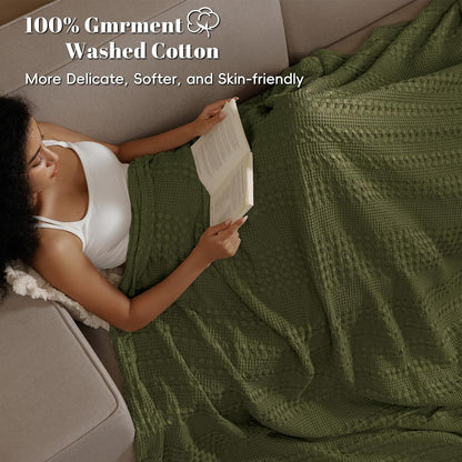 PHF 100% Cotton Waffle Weave Blanket King Size, Soft Lightweight Breathable Cozy Summer Blankets