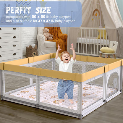 Boho Rainbow Baby Play Mat 50" X 50" Playpen Mat Thicken One-Piece Baby Crawling Mat Non-Slip