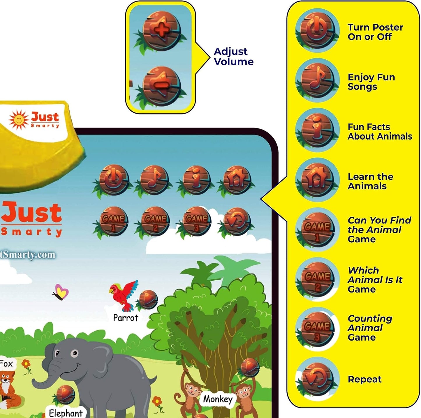 Just Smarty Zoo Animals Toddler Learning Toys Ages 3-6 | Sounds, Counting & Memory Games | Learning