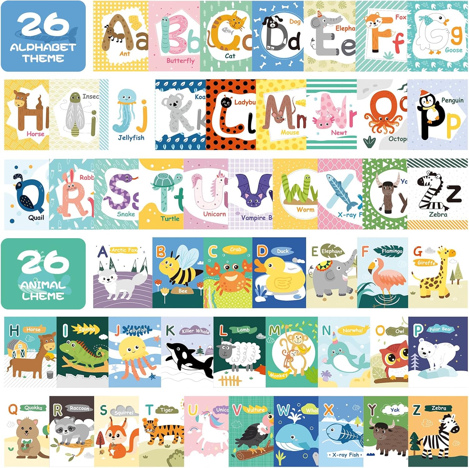 Jollybaby Reusable Soft Cloth ABC Alphabet/Letters Animal Flash Cards for Baby 0-3-6-9-12-18 Month
