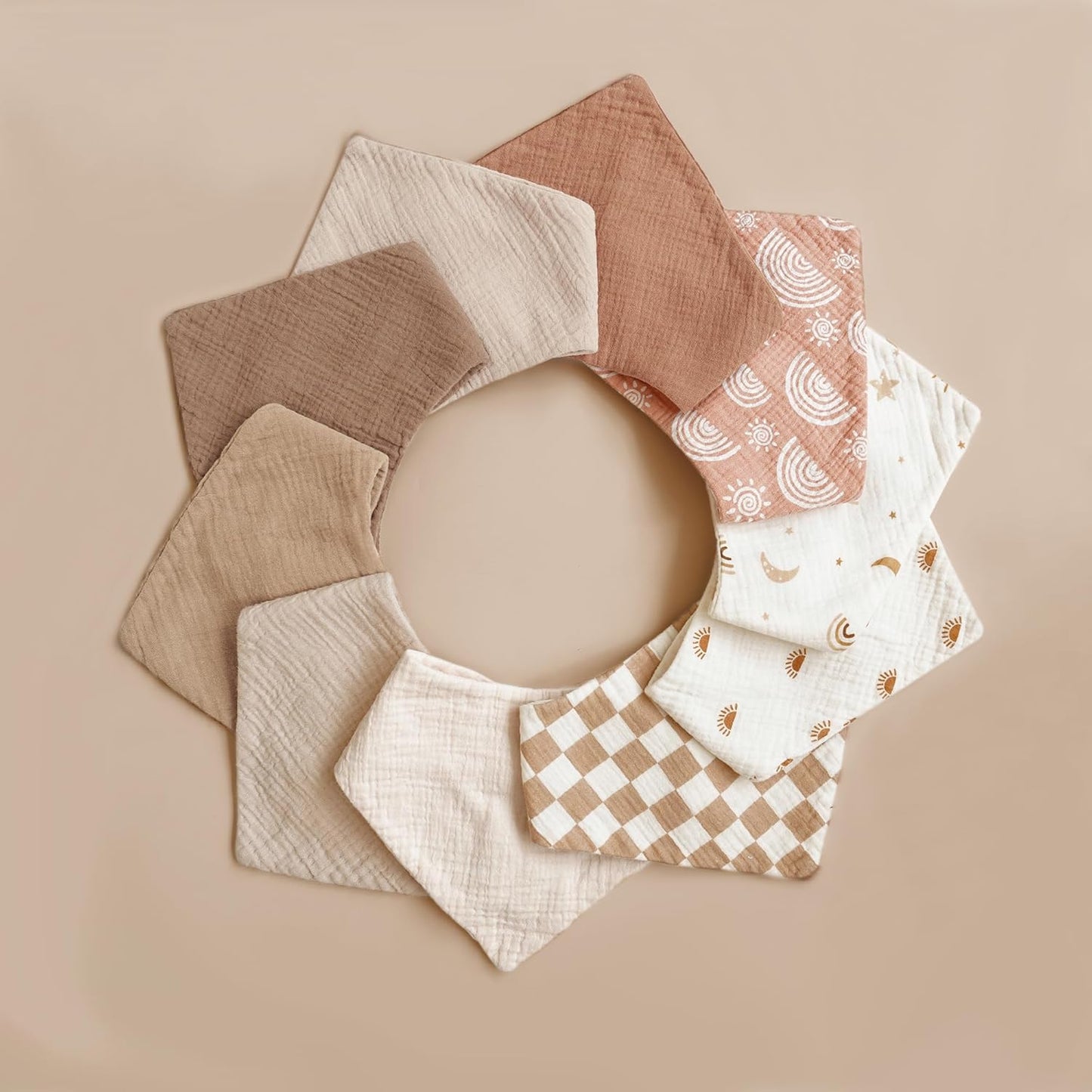 Konssy Muslin Baby Bibs 10 Pack Baby Bandana Drool Bibs 100% Cotton for Unisex Boys and Girls, Soft