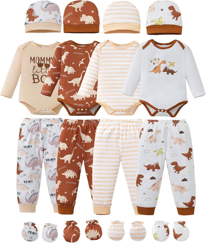 NZRVAWS Newborn Baby Boy Girl Clothes Unisex Infant Romper Pants Set Hat 4-Pack Outfits 0-12 Months